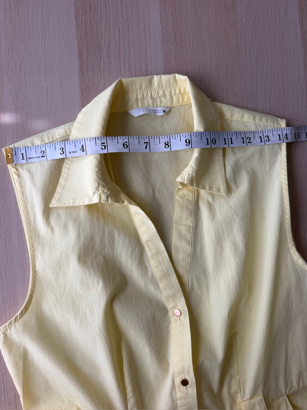 Zara Belted Poplin Midi Shirt Dress Yellow Women's Size M NWOT Cotton V-Neck - Picture 7 of 11